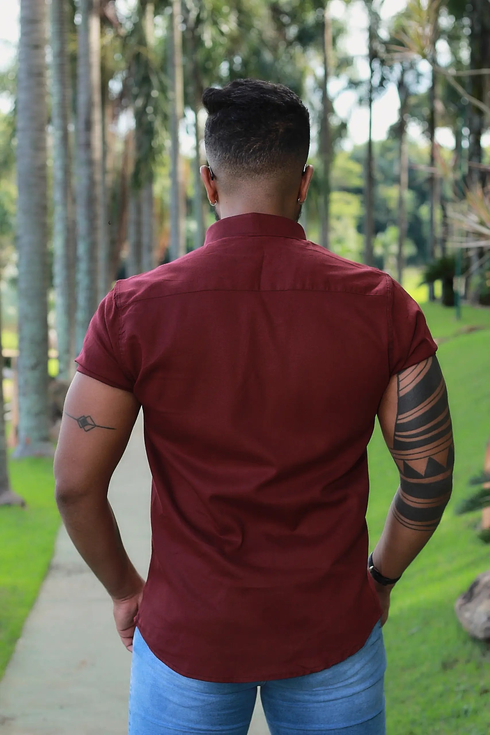 Camisa slim fit Linho Belga Marsala
